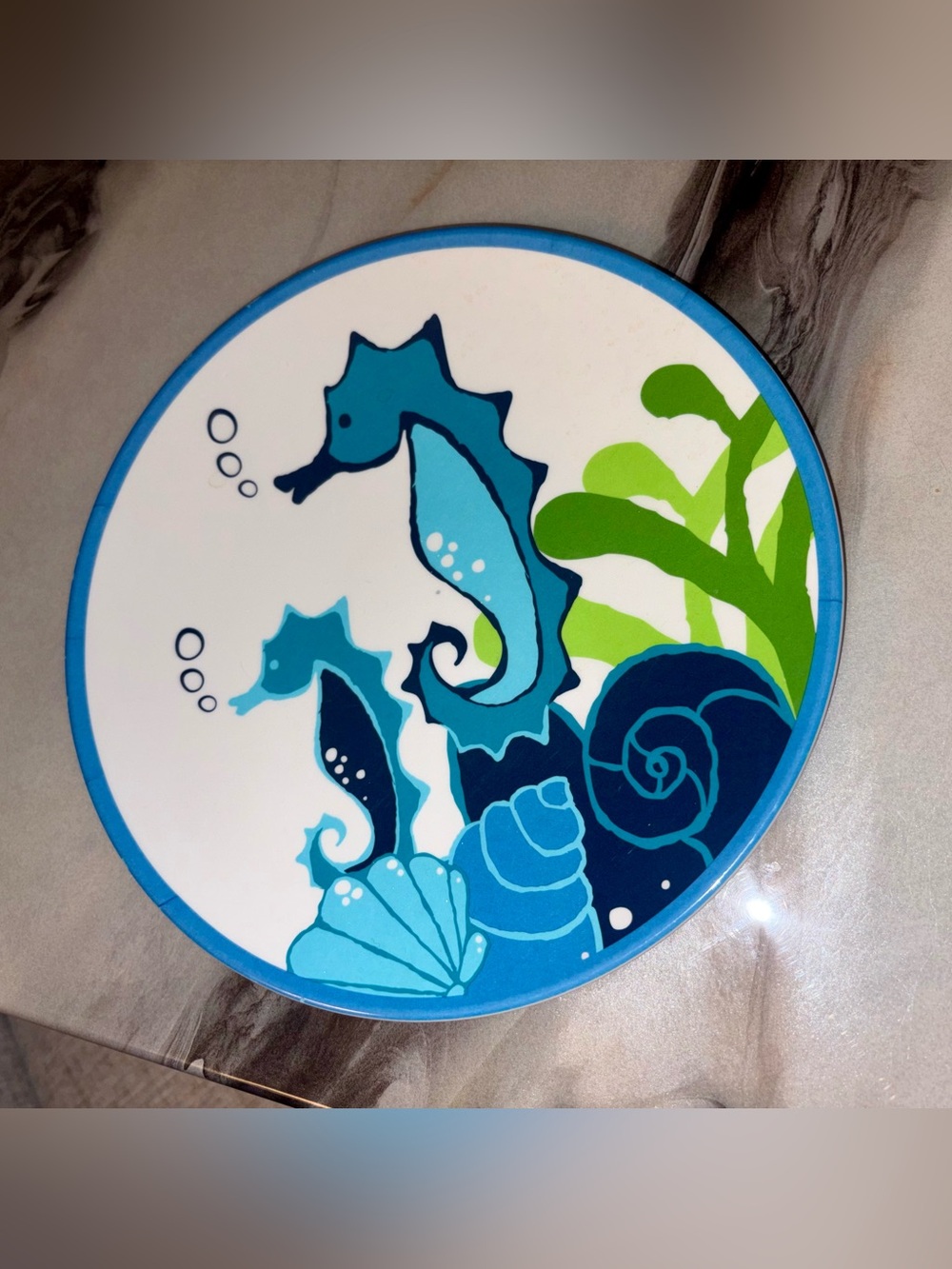 Seahorse Coastal Decorative Plate - Blue & Green Melamine